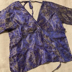 EUC - Baby Dolls | Blue Metallic Paisley | Backless | Sexy Top | L